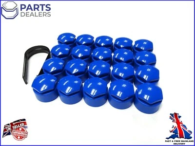 WHEEL NUT COVERS FOR SEAT IBIZA LEON ALHAMBRA 17mm LOCKING BOLT CAPS SET BLUE - Image 1 of 4