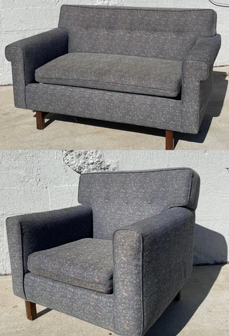 Mid Century Loveseat Settee & Matched Arm Chair by Edward Wormley for Dunbar Cover