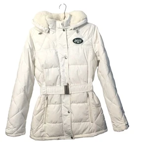 NY Jets Official Logo Quilted Womens S Puffer Jacket Faux Fur Lining Hood Zip - Bild 1 von 11