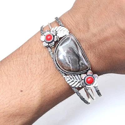 Septerian Jasper Gemstone Ethnic Jewelry Cuff Bracelets 7''Adjustable - Image 1 of 4