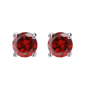 Paris Jewelry 14k White Gold Created Ruby Sapphire Round Stud Earrings 1/3 Ct - Picture 1 of 1