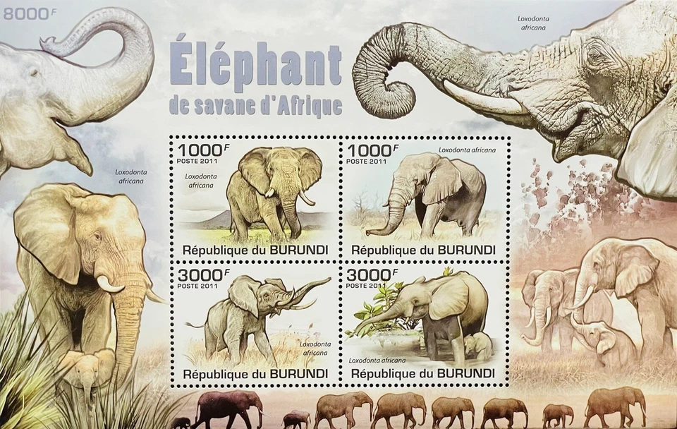 HOJA DE ESTAMPILLAS DE ELEFANTE DE SABANA AFRICANA BURUNDI 4V 2011 MNH ANIMALES SALVAJES VIDA SILVESTRE Foto 1 de 1