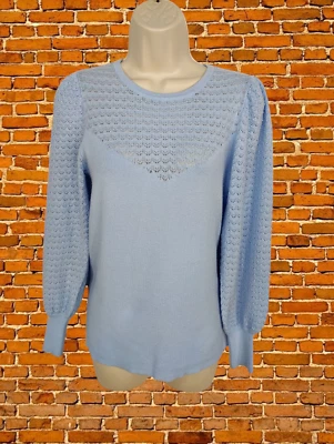 JERSEY AZUL MONZÓN PEQUEÑO MUJER PUNTO FINO SUÉTER PUFF MANGA LARGA TOP Foto 1 de 4