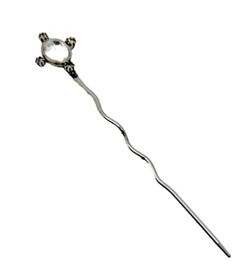 Vtg. Gerald YOSCA Hair Stick Pin Silver Lg.Oval Faceted Crystal W. Round Accents - Picture 1 of 9