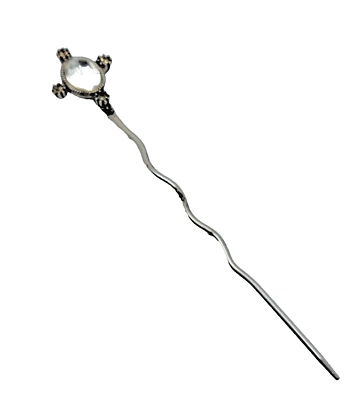 Vtg. Gerald YOSCA Hair Stick Pin Silver Lg.Oval Faceted Crystal W. Round Accents - Image 1 of 4