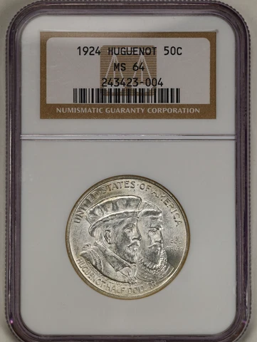 1924 50C Huguenot Commemorative Half Dollar MS64 NGC 243423-004 Cover