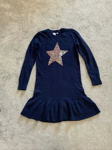 Gap Kids Girls Sweater Dress Navy Knit Flippy Sequin Star Design Sz L Winter EUC - Picture 1 of 11