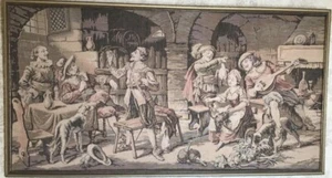 Large One Of A Kind Vintage Beautiful Framed Tavern Scene Woven Tapestry 38 X 20 - Picture 1 of 5