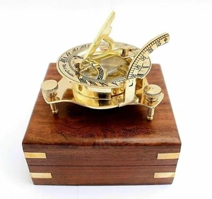 Nautical Brass Sundial Compass West London Working Compass With wooden Box - Picture 1 of 4