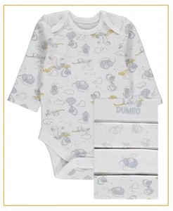 Disney Baby Dumbo Long Sleeved Bodysuit Vest 5 Pack Unisex Cotton 9-18 Mths NEW - Picture 1 of 5