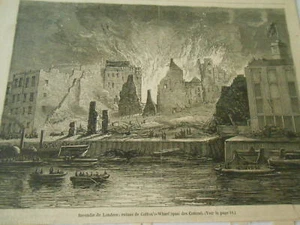 Gravure 1861 - Incendie de Londres ruines de Cotton's Wharf quai des cotons - Foto 1 di 1