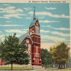 Postal exterior iglesia de San Simón Washington Indiana frontera blanca - Imagen 1 de 8