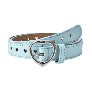 Girl Silver Heart Pin Buckle Solid Color Faux Leather Heart-shaped Holes Belt - Picture 1 of 16