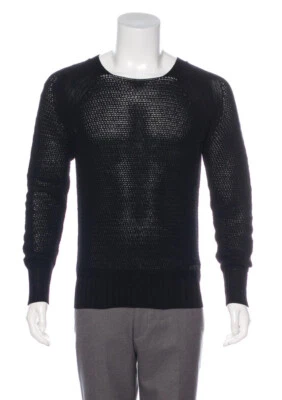 Belstaff Mens Open Knit Black Cotton Sweater Pullover Crew Neck Medium - Image 1 of 4