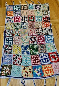 Vintage Afghan Blanket Throw Hand Crocheted Lap Blanket 30”X 52” Granny Square - Picture 1 of 4