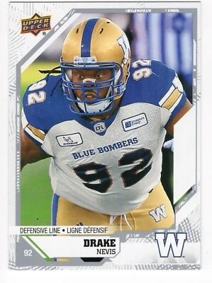 2019 UD CFL Drake Nevis Card #145 Winnipeg Blue Bombers Louisiana State - Image 1 of 2
