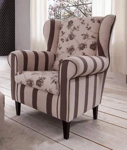 Polstersessel Ohrensessel Aversa mit schöner Landhaus Stoff Kombination - Bild 1 von 7