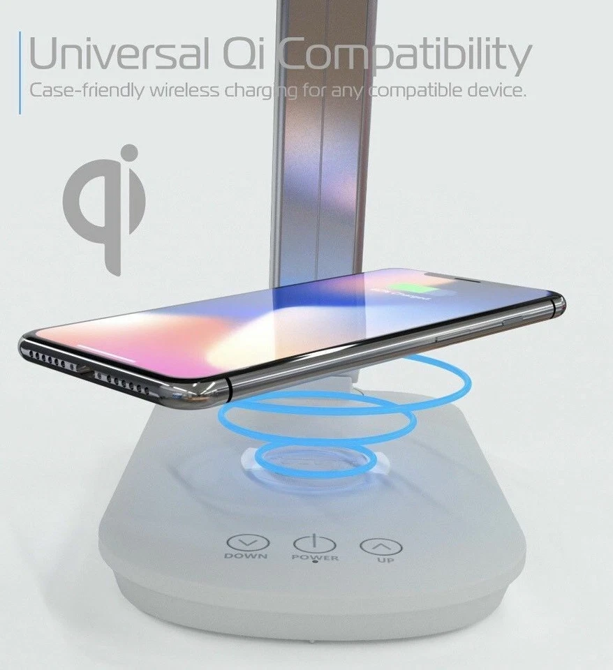 Tzumi Wireless Charging LED Desk Lamp Soft Light iPhone Android Compatible