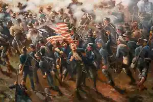 Amerikanische Bürgerkriegs-Infanterie Soldaten & US-Flagge Gemälde 8 x 10 PREMIUM NACHDRUCK - Bild 1 von 1