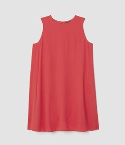 Vestido EILEEN FISHER 100% Seda Georgette Crepé Cuello Redondo Sin Mangas MEDIANO Rojo - Imagen 1 de 5