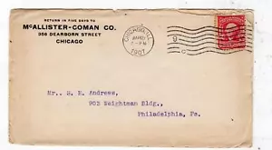 1907 McALLISTER-COMAN CO*DEARBORN ST*CHICAGO*SOBRE DE CUBIERTA POSTAL*FILADELFIA - Imagen 1 de 2