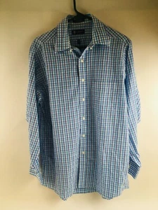 Chaps Shirt Men's Size 15-15.5 32/33 Blue Purple Classic Button Up Check Plaid - Picture 1 of 6