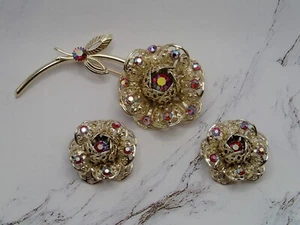 Juego de broches y pendientes vintage Sarah Coventry - flor facetada aurora tono dorado - Imagen 1 de 12
