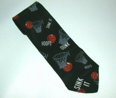 BASKETBALL HOOPS American Sports Novelty Necktie Coach Fan Player Net Black Tie - Image 1 of 4