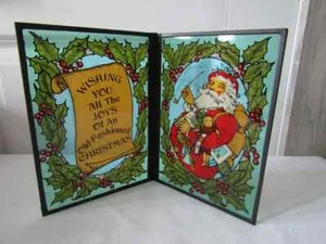 Vintage Seriglas Smoking Santa "Wishing You Joy Christmas" klappbare Weihnachtsdeko - Bild 1 von 4