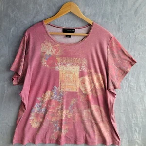VENEZIA Pink Princess Floral Motif Print T-shirt Size 22/24 Y2K Cotton Blend USA - Picture 1 of 7