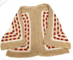 Boho Knit Sweater Kimono Cardigan Poncho Style '70's Vintage Oversized Brown - Picture 1 of 10