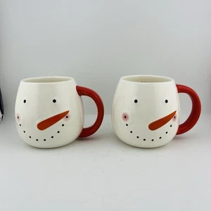 Pair of 2018 Starbucks Ceramic Christmas Mugs Snowman Face Cups Hot Choc Tea - Picture 1 of 13