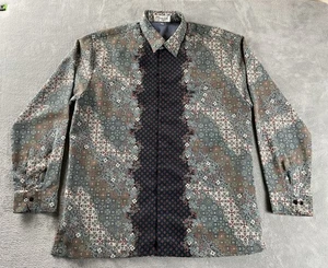 Batik Print Hemd mit Knöpfen Herren XL grau langarm geometrisch Blumen Tasche gefüttert - Bild 1 von 13