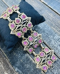 Vintage rosa goldfarben Floral Blume 2" Panel Armband 7,5" - Bild 1 von 9