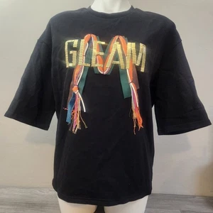 Top nero Sugarlips taglia L oro LUCIDO perline incantesimo grafica nastro con frange artistico - Foto 1 di 13