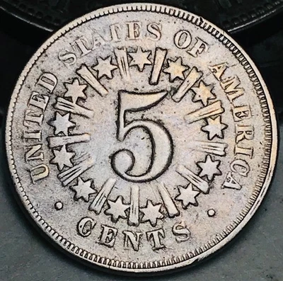 Moneda de Estados Unidos 1866 escudo níquel 5 centavos 5C RAYS sin clasificar de la era de la Guerra Civil CC28317 Foto 1 de 4