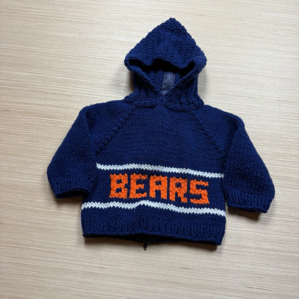 Sudadera con capucha hecha a mano vintage años 70 80 bebé Chicago Bears tejido cremallera 12 meses Foto 1 de 4