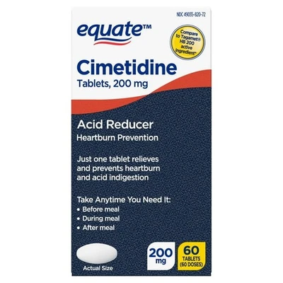 Comprimidos Equate Cimetidine 200 mg, redutor de ácido, 60 unidades - Imagem 1 de 4