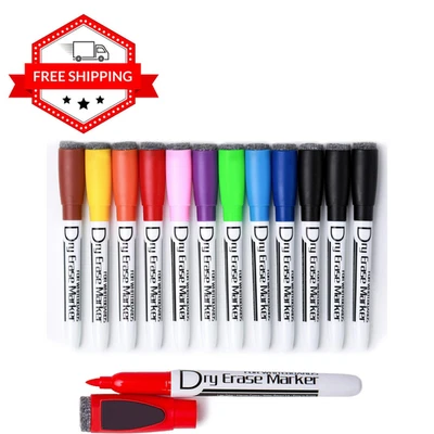 BRANDED Magnetic Dry Erase Markers with Eraser Low Odor Fine Tip Whiteboard Pens Pack