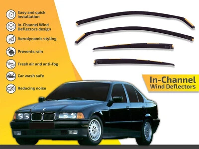 Wind Deflectors In Channel For BMW 3 series E36 1991-1998 Sedan Rain Guard - Изображение 1 из 4