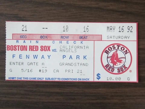 1992 Ticket Stub California Angels vs Boston Red Sox May 16 1992 5-16-92 Viola Cover