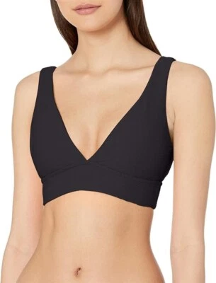 Nuevo sin etiquetas Seafolly 10 EE. UU. V Crop Bikini Natación Top Acanalado Negro 122610 Foto 1 de 2