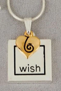 Necklace - Heart "WISH" - 8720-63-W Delicate silver metal costume jewelery item - Picture 1 of 1
