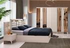 Schlafzimmer-Set 4tlg Beige Bett Nachttische Kleiderschrank Modern Design Stil