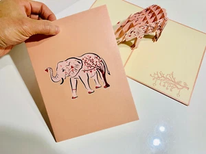 Spring Cherry Blossom Pink Elephant 3D Pop Up Greeting Card Happy Birthday Love - Picture 1 of 12
