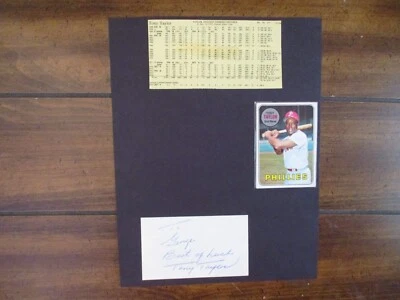 TONY  TAYLOR(D-2020)Signed Trimmed Index Card w/8 x 11 Display w/1969 Topps/Obit - Image 1 of 4