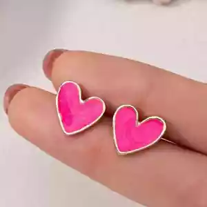 Chic Pendientes Corazón Rosa Joyería Simple Mujer Niña Regalo Tono Dorado - Imagen 1 de 2
