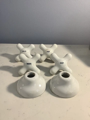 RARE SET OF (4) VINTAGE WHITE PORCELIAN FAUCET KNOBS MUST SEE NR Cover