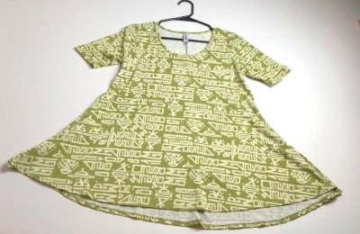 LuLaRoe Tunic T Shirt Women's XS Green Beige Geometric Short Sleeves Stretch Top - Image 1 of 4