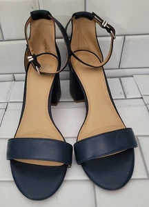 Gb Block Party Ladies Navy Blue Leather Ankle Strap Sandal 2.5in Block Heel... - Picture 1 of 8